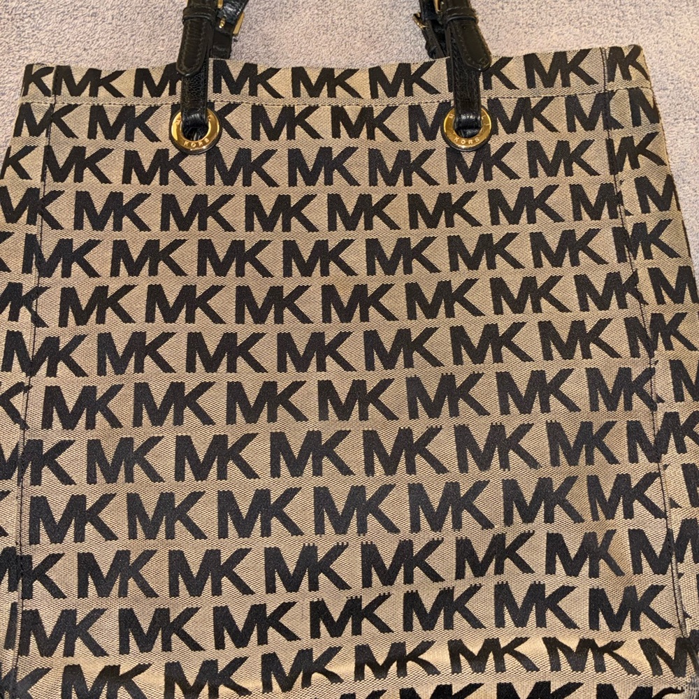 Michael Kors Black MK Logo Tote on Tan Canvas